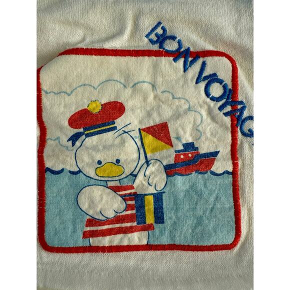 Vintage Baby Ringer Tank Top 9 Months Bon Voyage Duck Ship 80s Retro Cute - Picture 3 of 7